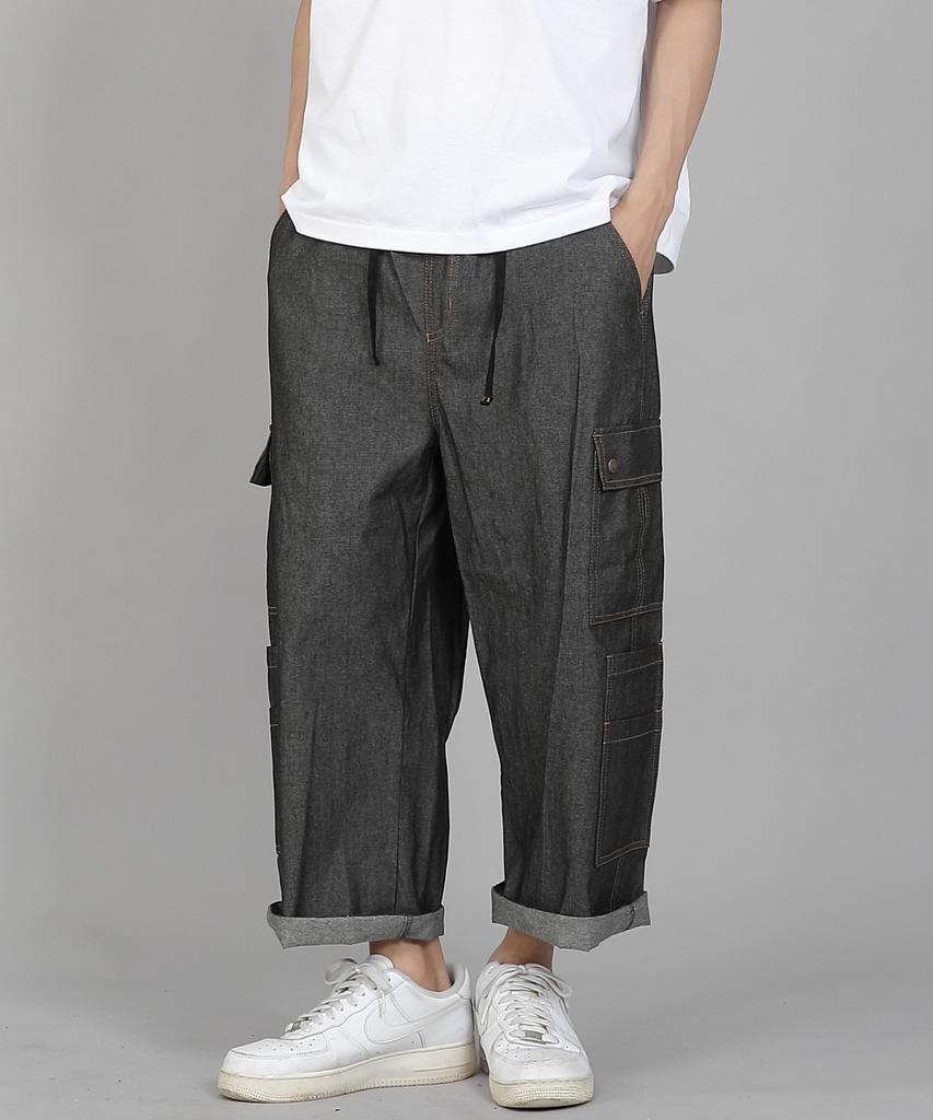 Seinteukeulu Double Cargo Cropped Pants Dcp-382 Denim Gray Black