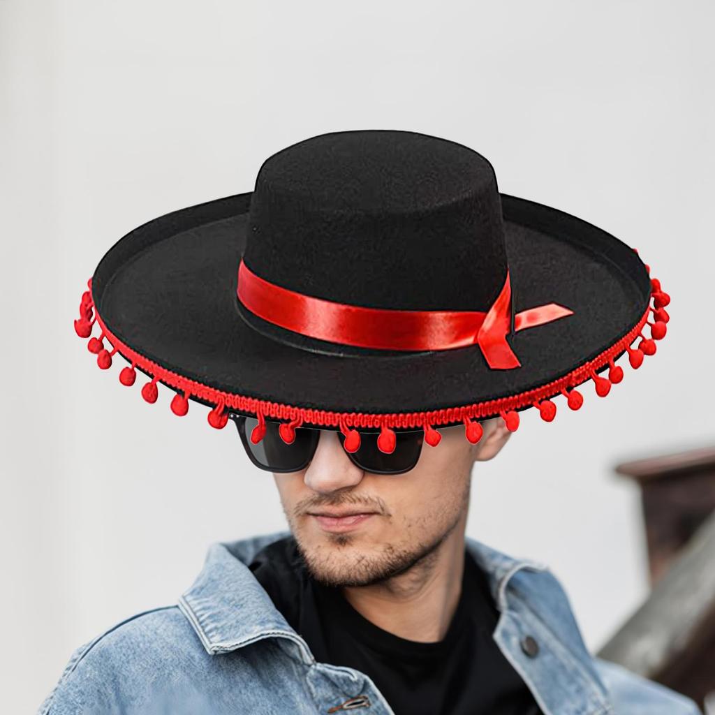 Halloween Zoro Fuzz Ball Mexican Sombrero Hats Wide Brim Design Photo Props Wide Brimmed Hat Party Decorate Casual
