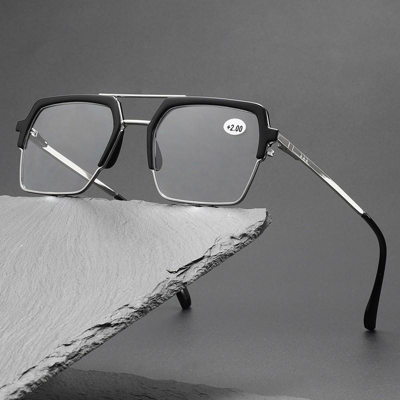 Men's Fashion Personalized Double Beam Reading Glasses Neutral Fashion Square Large Frame High-definition Presbyopia Glasses