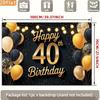 2D Adult 40th Birthday Backdrop Black Gold Themed Photography Banner
