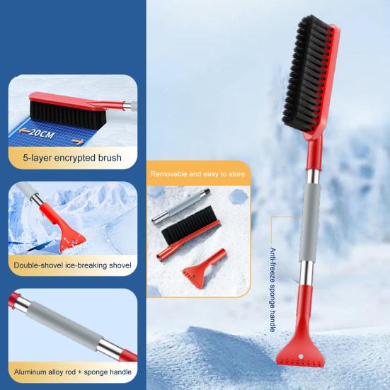 Deicing Wiper Brush with Anti-Fatigue Foam Handles Double-Headed Design Adjustable Length Snow Brush