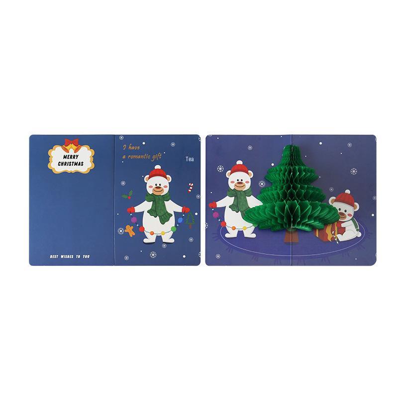 Entzückende 3D-Cartoon-Weihnachts-Waben-Grußkarte - Festliche Szenendekoration & Geschenkbotschaftskarte