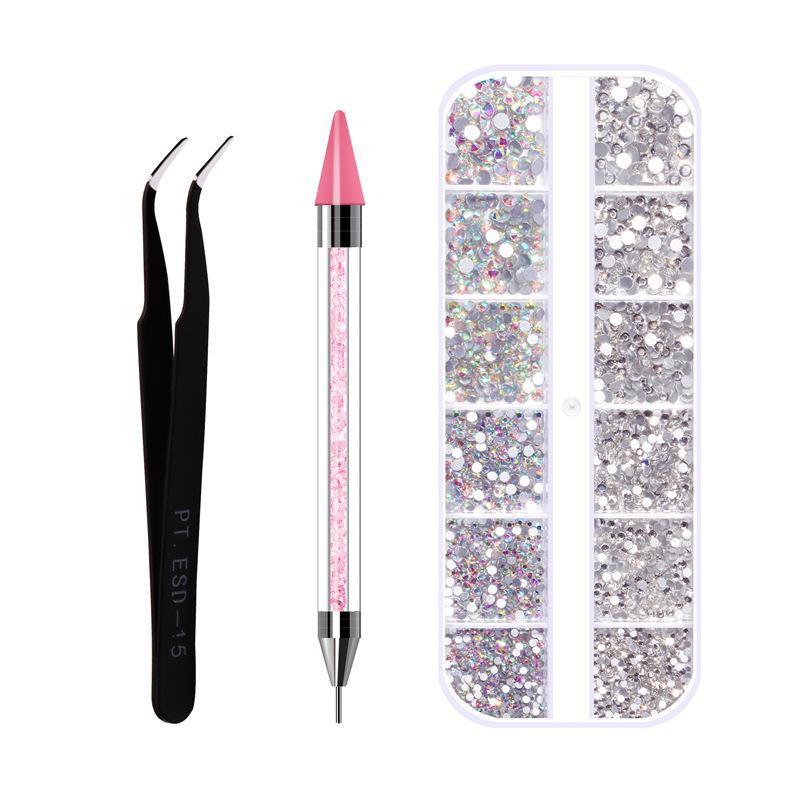 Multi-Size Flat-back AB Crystal Nail Rhinestones DIY Nail Art Decorations Crystal Diamond Gem Nail Beauty Tools Set XYZ