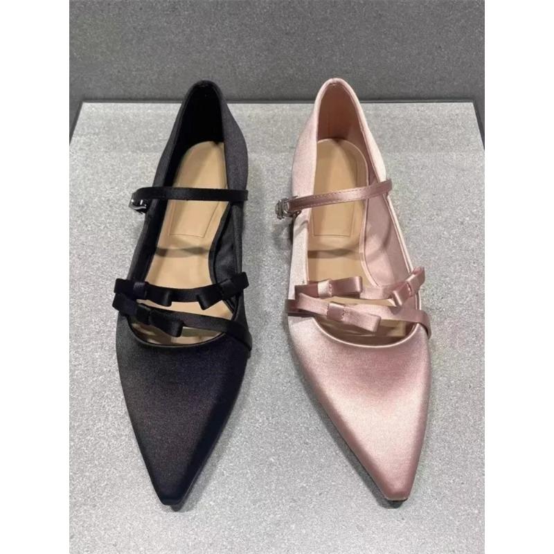 Fashion Gentle Unique Design Satin Mary Jane Flat oes Spring 2025 Pointed Toe  Knot Women's Faion Low Heel Slip-On oes