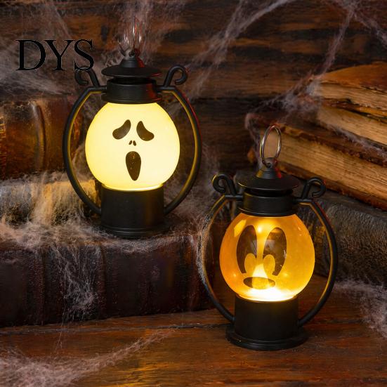 Indoor Outdoor Lighting Halloween Ghost Face Night Light, Portable Retro LED Lamp with Hanging Light Ring, Battery Operated Vintage Horse Lantern for