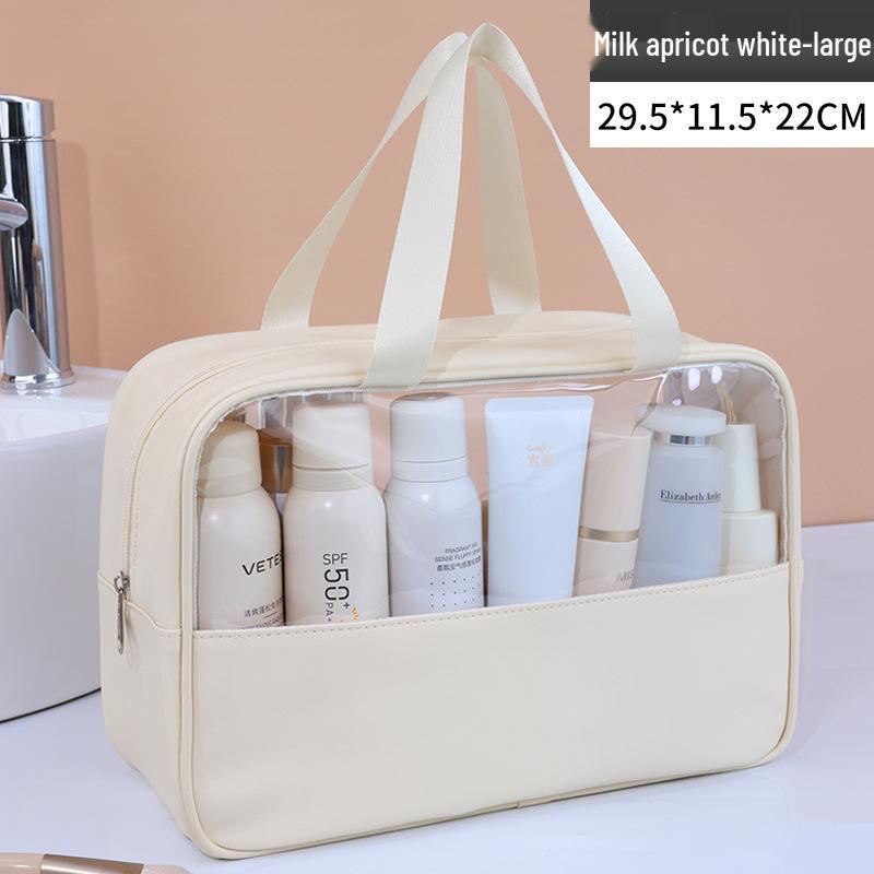 Patchwork Transparent PU Waterproof Toiletry Bag - Large Capacity & Travel-Friendly.