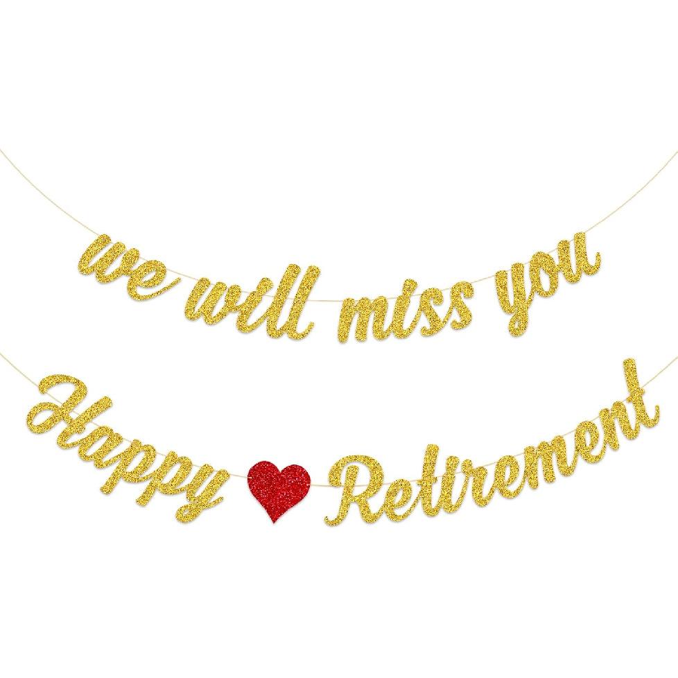 Happy Retirement Banner and We Will Miss You Banner for Retirement Party Decorations(Pre-Strung)