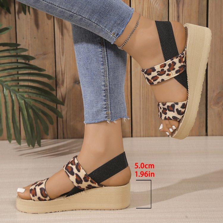 Fashion 2025 Light Weight Summer Leopard Sandals For Women Daily Walking Shoes Soft EVA Elastic Band Girls Student Platform Sandalias