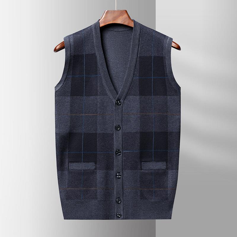 Autunno e Inverno Nuovo Gilet da Uomo in Lana Lavorato a Maglia Gilet Slim Moda Color Block Maglia Cardigan Uomo.
