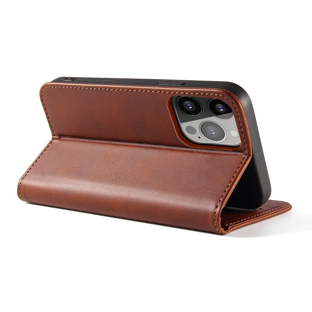 For iPhone 13 Pro 6.1 inch Cell Phone Case Wallet Magnetic Leather Stand Calf Texture Phone Cover