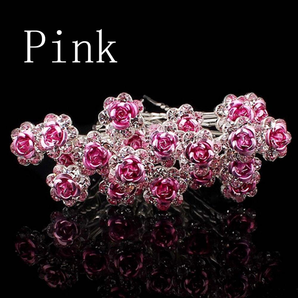 

20PCS Jewelry Wedding Engagement Hair Clips Flower Hairpins Rhinestone Crystal розовый