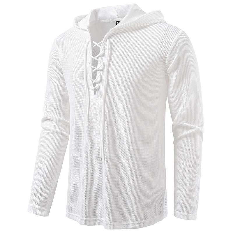 Men's Lace-Up Hooded Textured Sweatshirt Casual Pullover for Men Autumn Winter Warm Fashion Multi-Color Long Sleeve Male Top