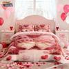 3pcs Valentine's Day romantic pink heart-shaped goblin print coreless down duvet cover set multi size bedroom bedding decoration