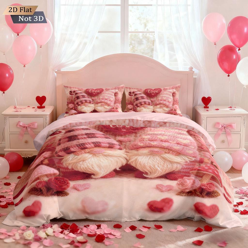 3pcs Valentine's Day romantic pink heart-shaped goblin print coreless down duvet cover set multi size bedroom bedding decoration