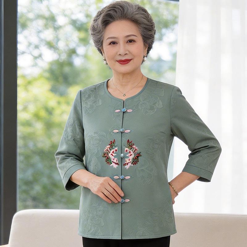 

Chic Seven-Sleeve Casual Top for Mid-Aged & Elderly Women L зелений