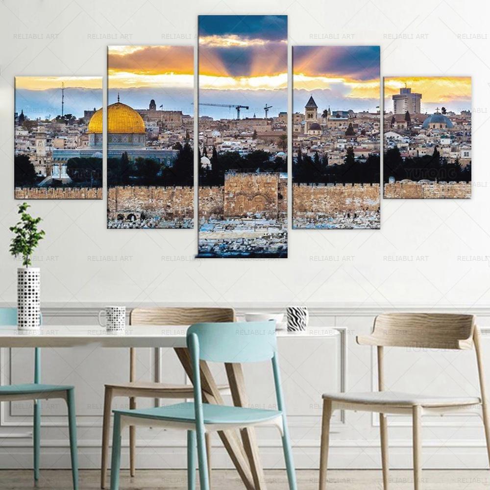 

Unframed 5 Panels Mosque Cuadros Jerusalem Temple Mount in Israel Canvas HD Posters Wall Art Pictures Paintings Home Decor 20x35 20x45 20x55cm