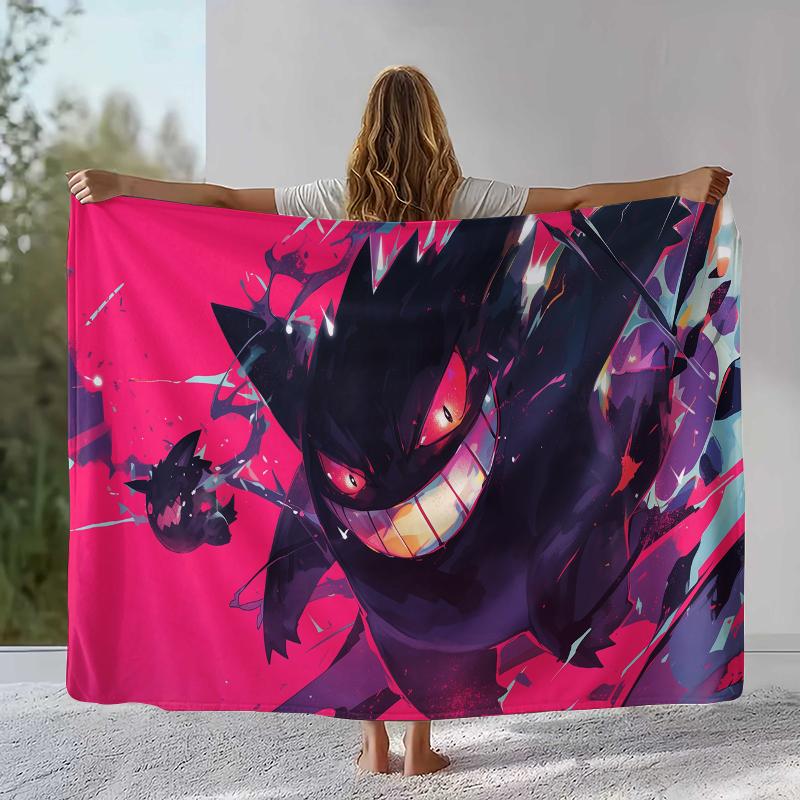 Gengar Pokemon Cartoon Ectoplasma Flannel Blanket,Ultra Soft Warm Plush Throw for Home Bedroom Bed Sofa Cover Picnic gift