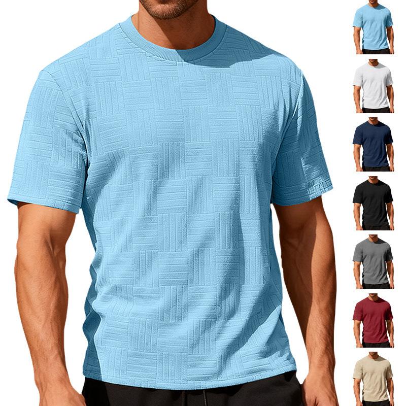 Men's T-shirt: Summer sports and leisure, loose-fitting, breathable, round-neck, terry jacquard fabric, men's short-sleeved polo shirt
