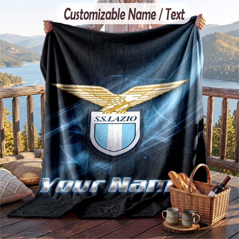 Flannel Blanket Lazio FC Print Custom Name Text Soft Throw for Sofa Bed