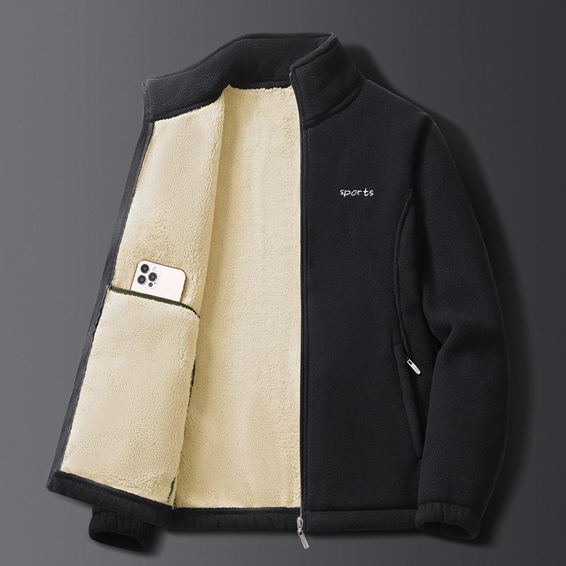Autumn and winter new men's fleece thickened warm fleece fleece jacket green middle stand-up collar fleece casual jacket