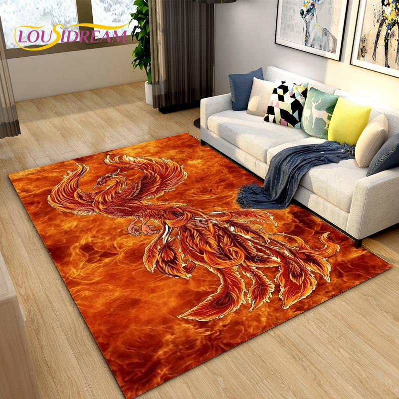 3D Phoenix Bird Area Rug Large,Carpet Rug for Living Room Bedroom Sofa Decoration,Kitchen Bathroom Non-slip Floor Mat  alfombra