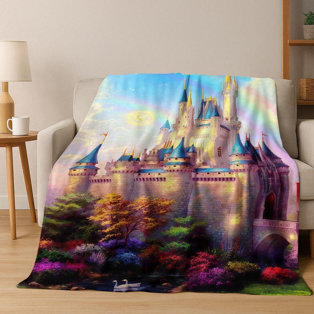 Enchanted Fairytale Princess Castle Gothic Castle Cartoon Flannel Blanket,Cozy Soft Throw Blanket for Home Bedroom Bed Sofa Kids