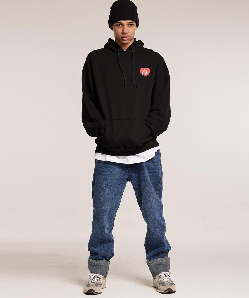 Human Highlight Small Heart Hoodie Black Red