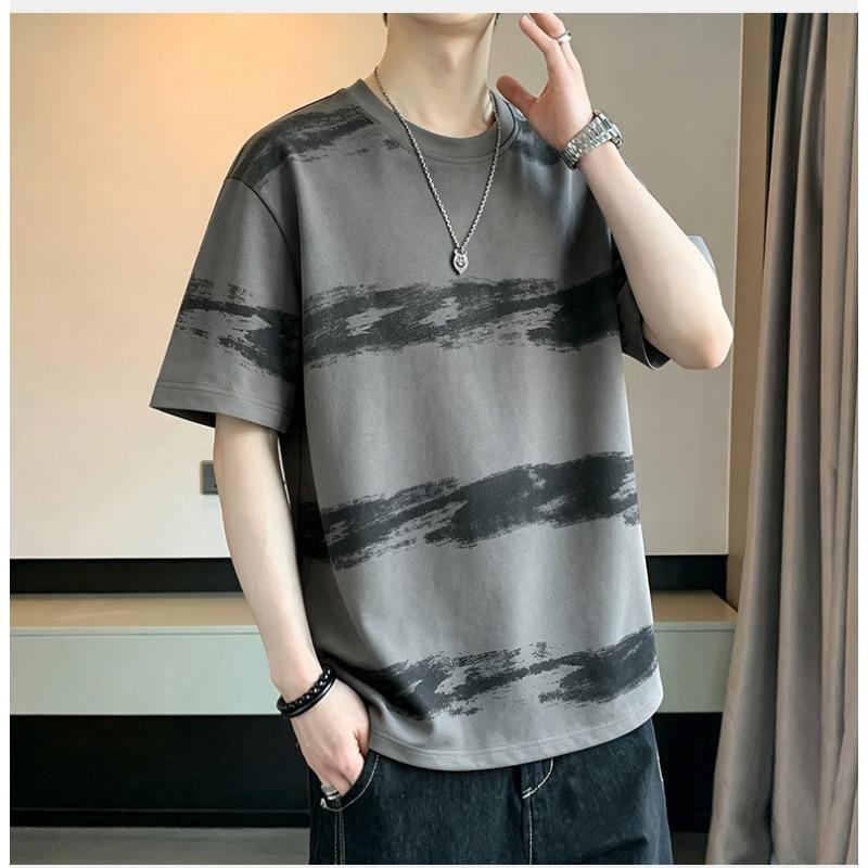 Men's Summer Cool Cotton Printed Round Neck Short Sleeve T Shirt Youth Casual Plus Size Printed Tee Basic Casual Top