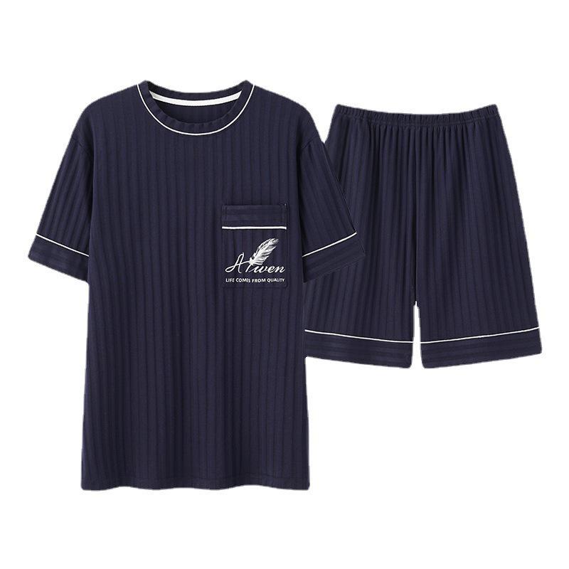 Herren Übergröße 5XL Pyjama-Set - Sommer Kurzarm Rundhals Oberteil und Shorts für 200 lbs.