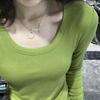 Cotton T-thread U-neck Long Sleeve Slimming Solid Color Top - Versatile & Stylish Base Layer T-shirt
