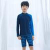 Boys' Blue Quick-Dry Korean Style Long-Sleeve Sun Protection Swimwear Set with Cap, Plus Size