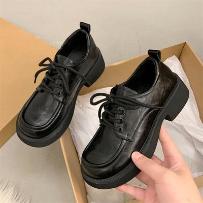 Fashion College Style Thick Bottom Small Leather Shoes Women Lace Up Loafers Girls Fashion Retro Brown Jk Uniform Shoes Y2K Single Shoes