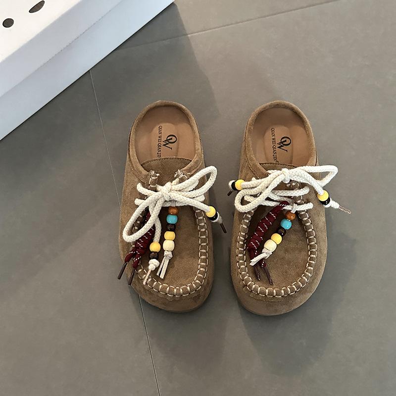 

Универсальные этнические ретро-биркенштоки на шнуровке, женские летние, с чувством дизайна, однотонные, комбинированные, с закрытым носком, на платформе, повседневные шлепанцы 35