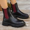 2024 New Fashion Versatile Color Matching Women's Nude Boots Round Toe Thick Sole Non-lace Cuff Spring and Autumn Women's Boots