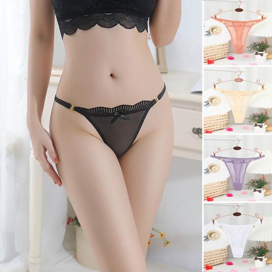 

Бант Декор Прозрачный Сквозной Сетка Пряжа Низкий Подъем G-String Трусы Женщины Кружева Отделка Ультратонкие Сексуальные Стринги