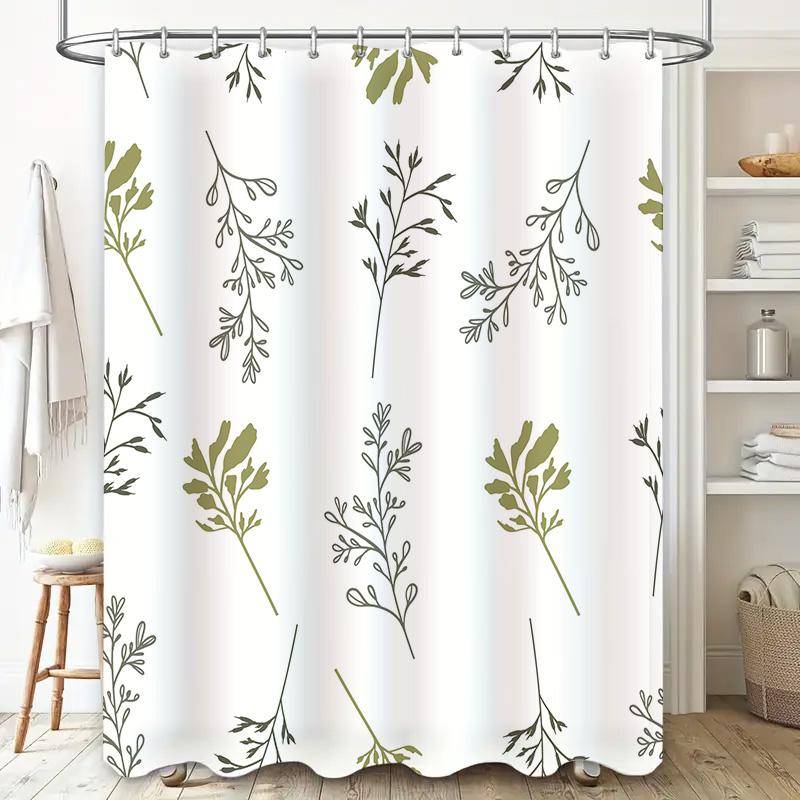 White Greenery Bath Shower Curtain Waterproof Decorative Polyester Fabric 3D Printed Customizable Home Decor Bathroom Decor Wind
