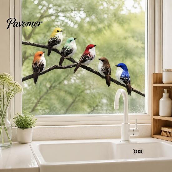 Bird Themed Glass Sticker on Branch Window Sticker, Colorful Birds Decorative Static Bathroom Cling Decal, Waterproof Removable Animal for