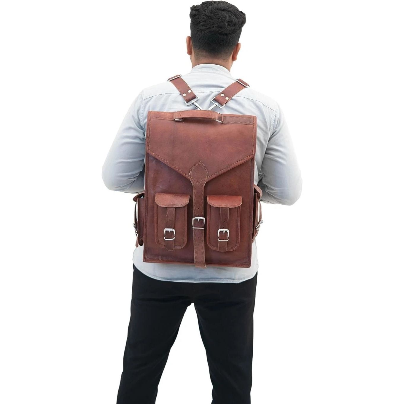 

Кожаный Рюкзак Натуральная Сумка Рюкзак Мужской Винтажный Ноутбук Путешествия Коричневый Новый Настоящий 16 x 12 x 5 in