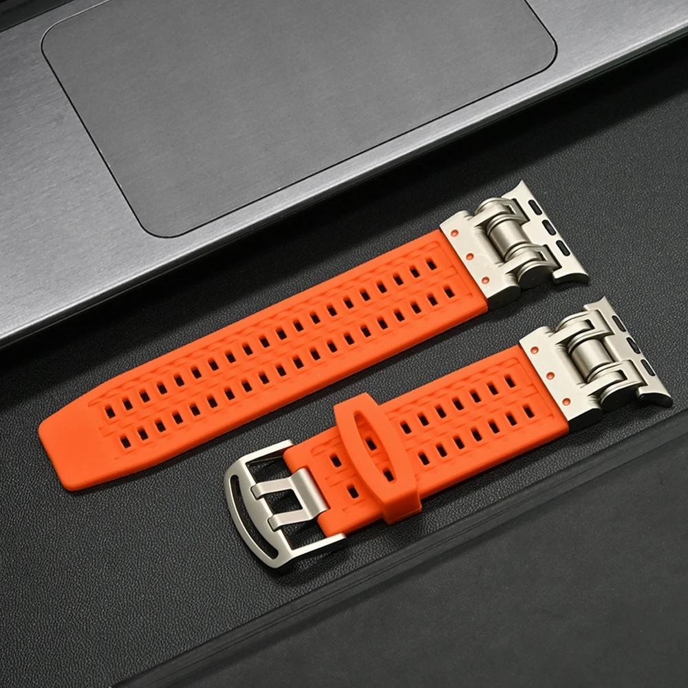 Silicone Bracelet Band for Apple Watch Ultra 2 Series 9 8 7 6 5 4 Se 3 Titanium Color Strap for Iwatch Ultra2 49mm 45mm 44 42mm