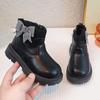 Kids Princess Boots Girls High Top Side Zipper Plaid Tie Bow Autumn Winter Boots Children Soft Bottom Anti-Slip PU Leather Shoes