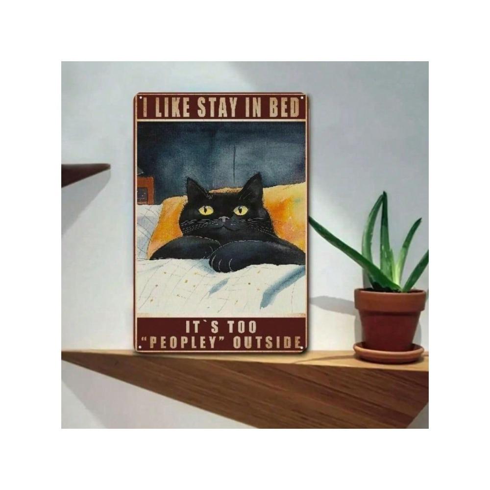 Vintage Black Cat Metal Wall Art Retro Tin Sign Decor for Bedroom Living Room