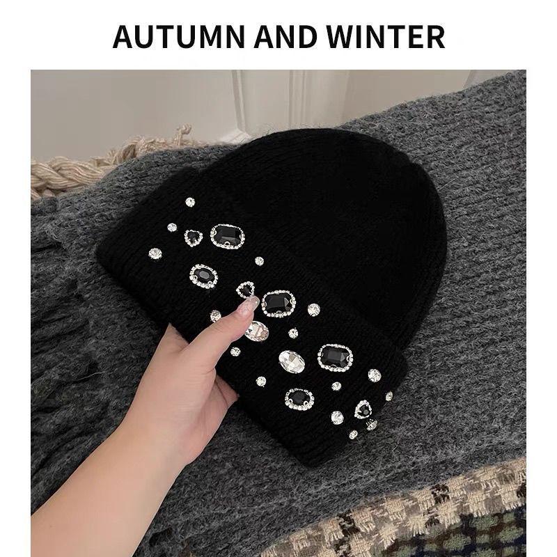 Girls Handcrafted Water Drill Wool Hat With Knit Design For Autumn Winter Kids Fashion