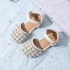Girls Toes Capped Sandals Little Kids Pearls Princess Shoes Soft Sole Summer Fashion Children Rhinestone Half Sandals Flats