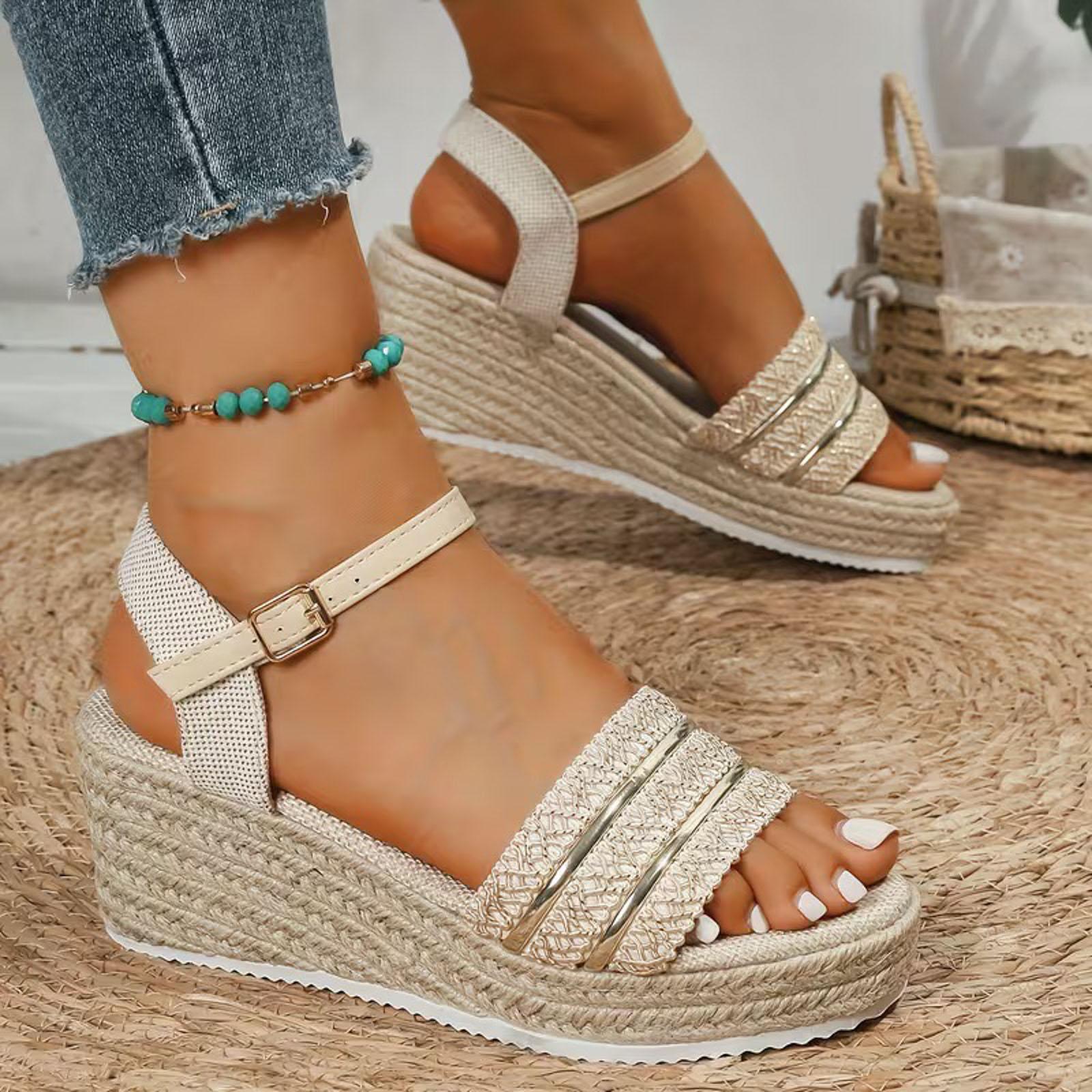 Women S Wedge Heel Platform Woven Sandals With Strap Open Toe Soft Sole Women Summer Sandals With Heels Women S Heeled Sandals 36 серебряный
