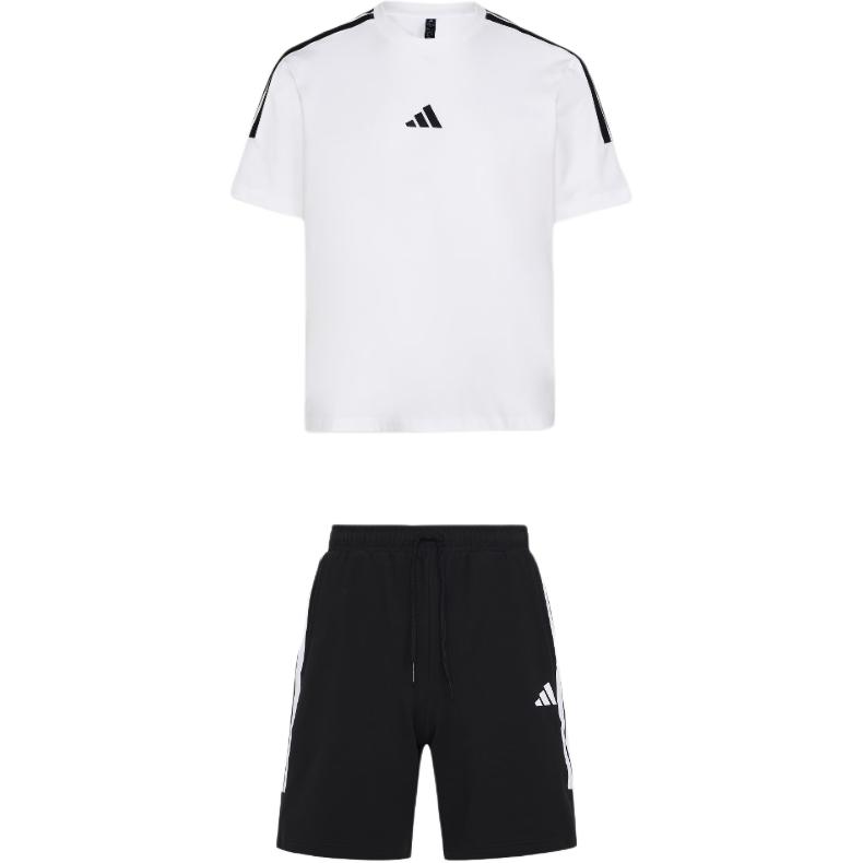 

Adidas U Tracksuit Three Stripes Crew Neck Short Sleeve T-Shirt Comfortable Mid-Waist Drawstring Shorts Casual Sports Set Unisex Tracksuit KX0524 2XS