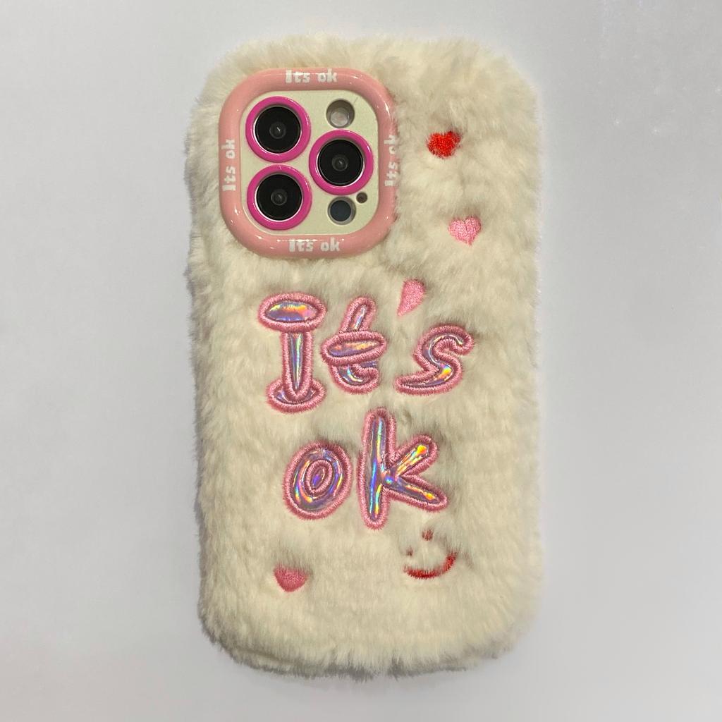 Plush Letter Smiley Face Mobile Phone Case for Apple 16PROMAX Trend 15 Fine Hole 12 Girl Winter 14PRO