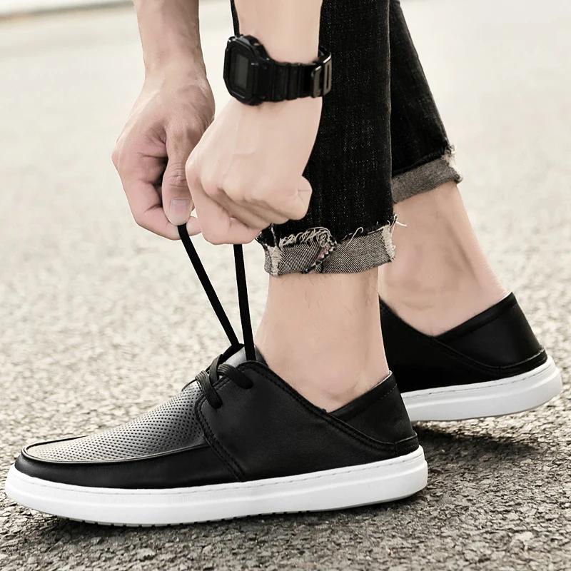 Модная мужская повседневная обувь из натуральной кожи на шнуровке — фото 6