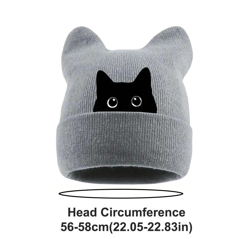 Stretchable Cat Ear Beanie Hat Y2K Harajuku Pullover Hat Fashion Winter Knit Hat Women