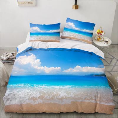 Ocean Duvet Cover Set King Size Polyester Tropic Ocean Style Sandy Shore And Sea With Waves Escape To Paradise Theme Bedding Set