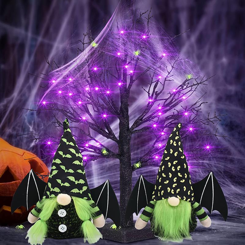 1Pc Halloween Decor Elf Decoration Gnome Dolls Party Supplies Handmade Plush Doll with Bat and Spider Patterns with Bat Wings
